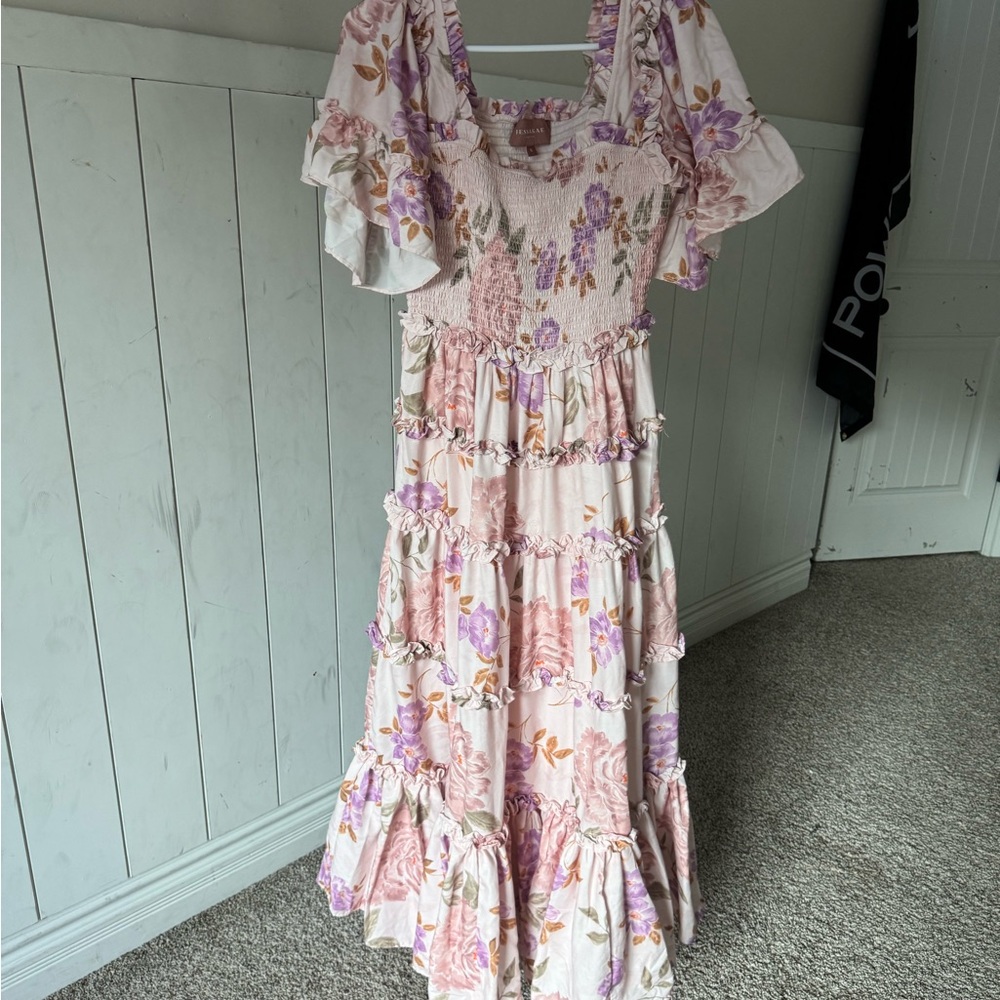 JessaKae Floral Maxi Dress in Cream, Pink & Purple